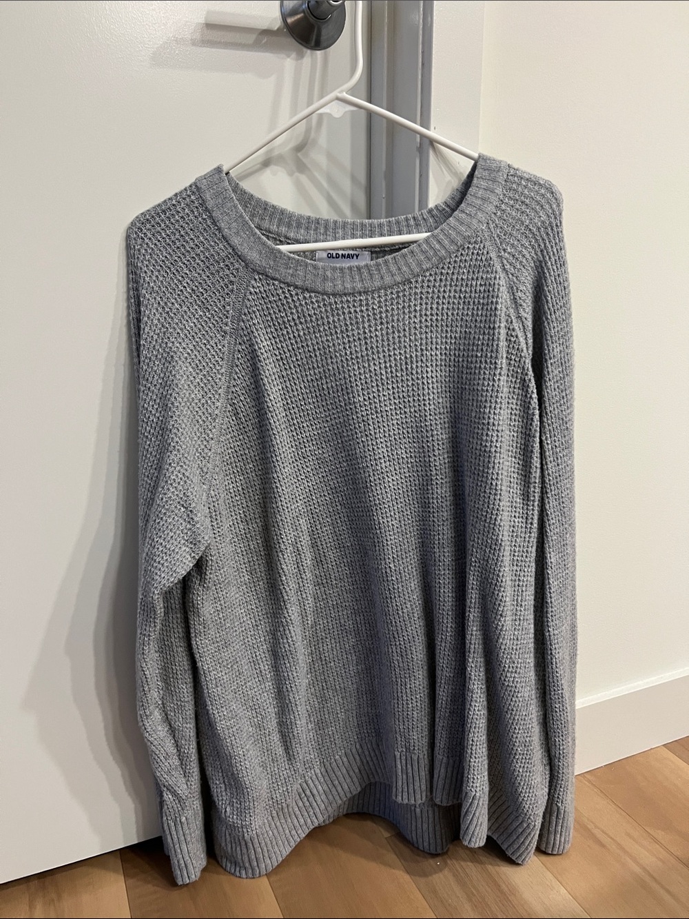 Old Navy Light Gray Waffle-Knit Crew Sweater